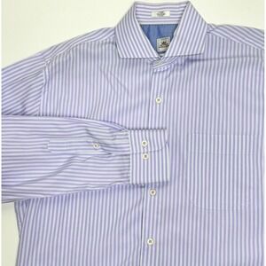 Peter Millar Shirt Large Purple White Striped Seaside Finish Button Up